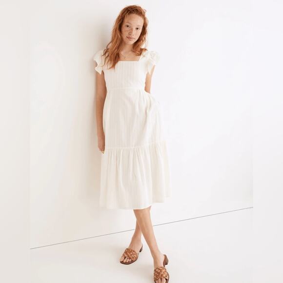 Madewell Ruffle-Strap Tiered Midi Dress in Textural Stripe Women's Large - Picture 8 of 8